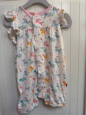 Magnetic Me White Baby Romper with Pastel Rainbow Unicorns